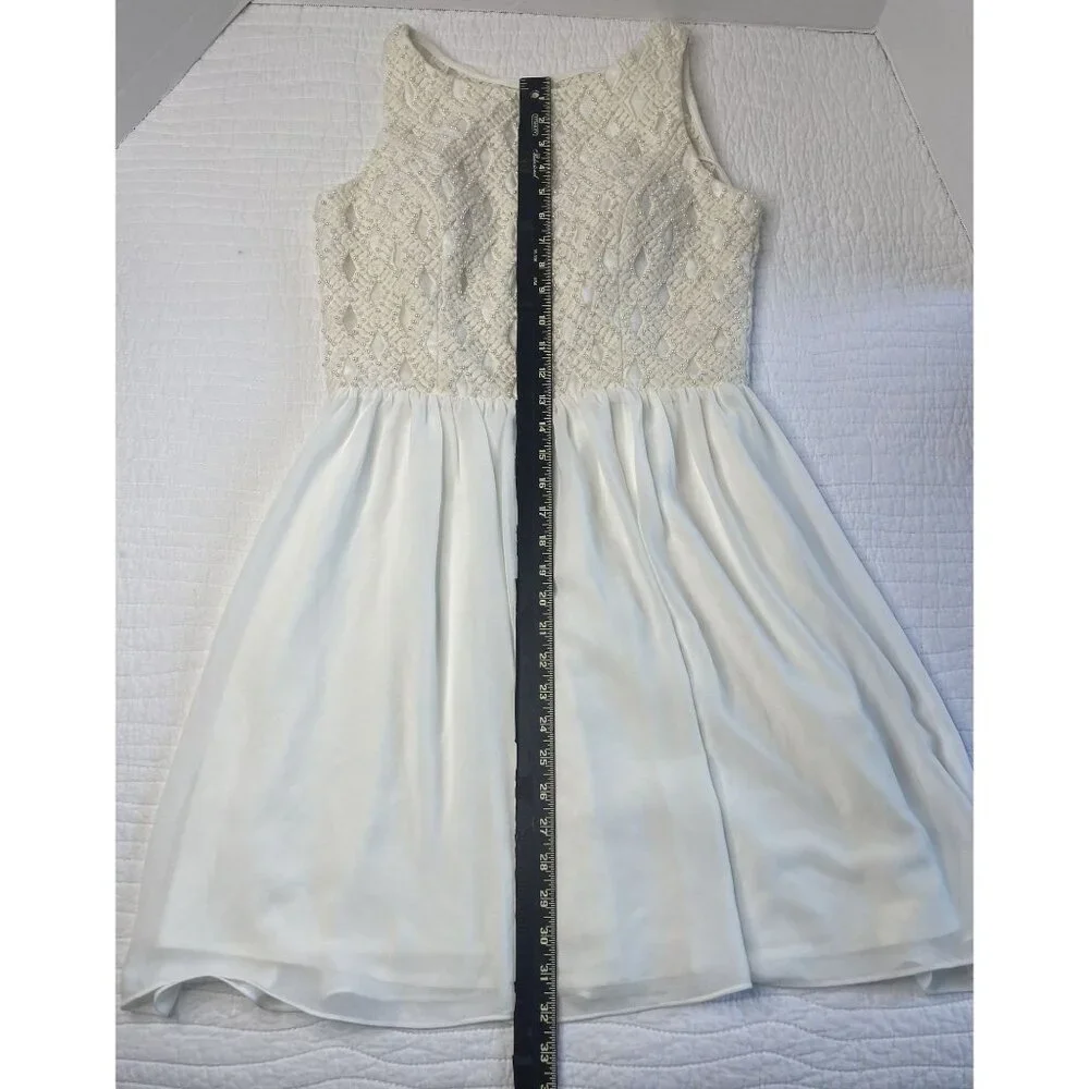 a.drea Sleeveless Ivory Beaded Fit & Flare Mini Dress Sheer Skirt Party Wedding - Picture 7 of 13